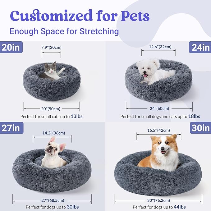 Medium Round Plush Cat Bed | Soft Donut Pet Nest with Non-Slip Base & Washable Design