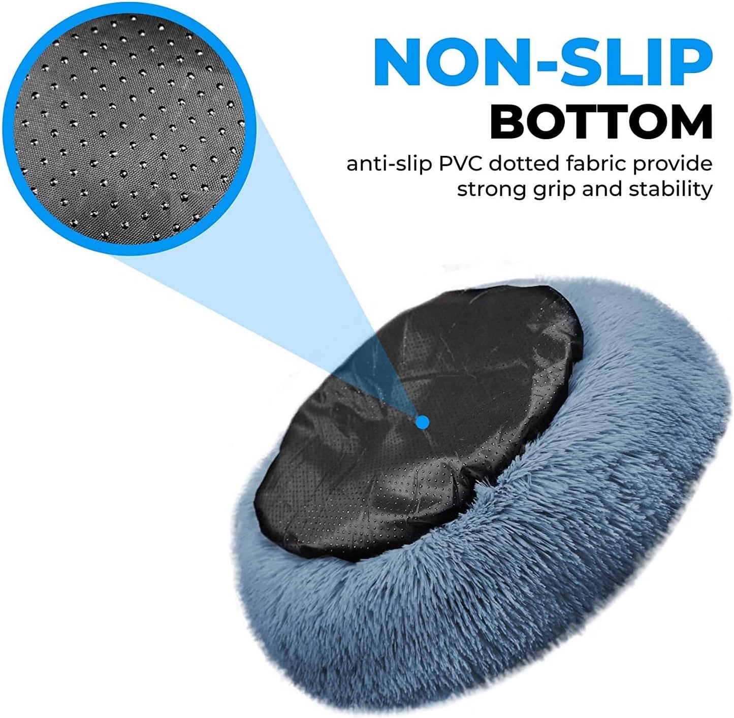 20-Inch Round Plush Cat Bed | Soft Fluffy Donut Pet Bed with Anti-Slip Bottom | Machine Washable, Ideal for Pets Under 15 lbs