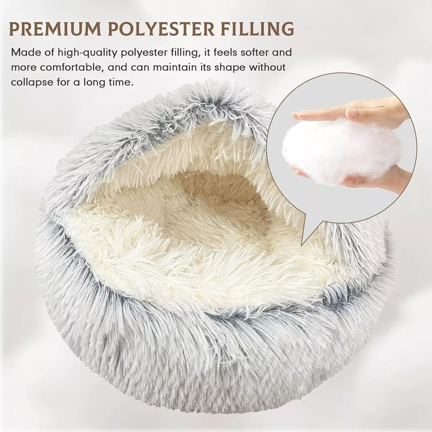 Semi-Enclosed Fluffy Cat Bed – Soft Faux Rabbit Fur Round Pet Nest for Winter, Washable and Warm