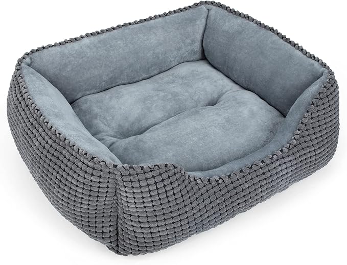 Soft Square Pet Bed – Washable Gray Cozy Cat & Small Dog Bed with Raised Edges