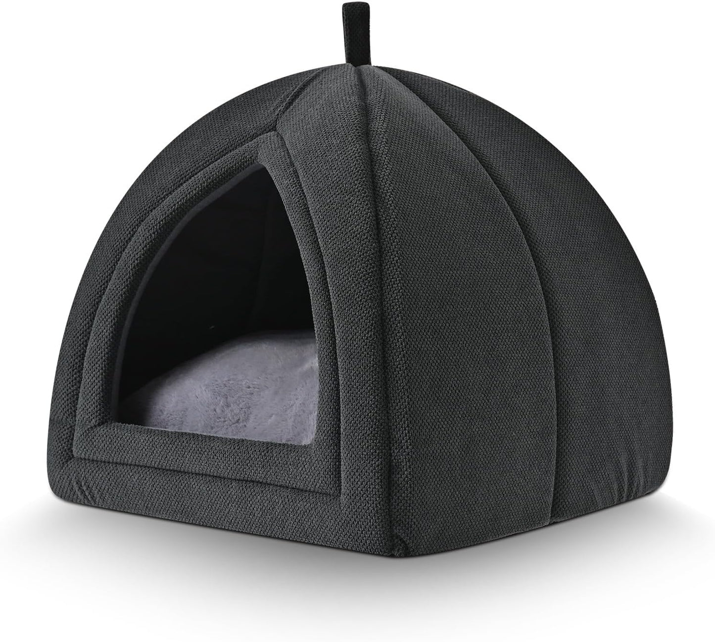 Foldable Black Tent Pet Bed – Cozy Indoor Cat Cave with Removable Cushion for Small Pets