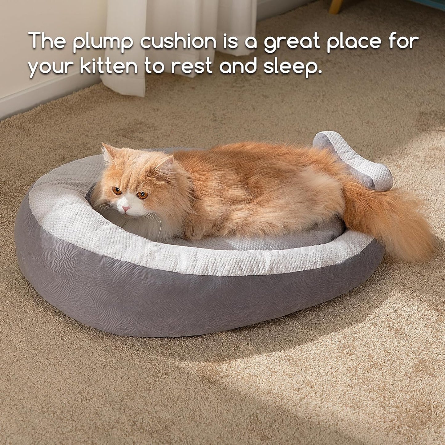 Heart-Shaped Pet Bed – 27" Soft Low-Edge Cat & Small Dog Cushion with Bow Design