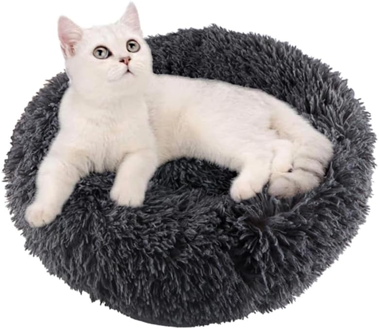 [Comfortable Haven] Dark Gray Long - haired Plush Cat Bed - A Cozy Nest for Cats
