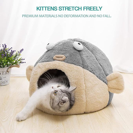 Adorable Two - fish - shaped 2 - in - 1 Cat Bed - A Dreamy Home for Cats