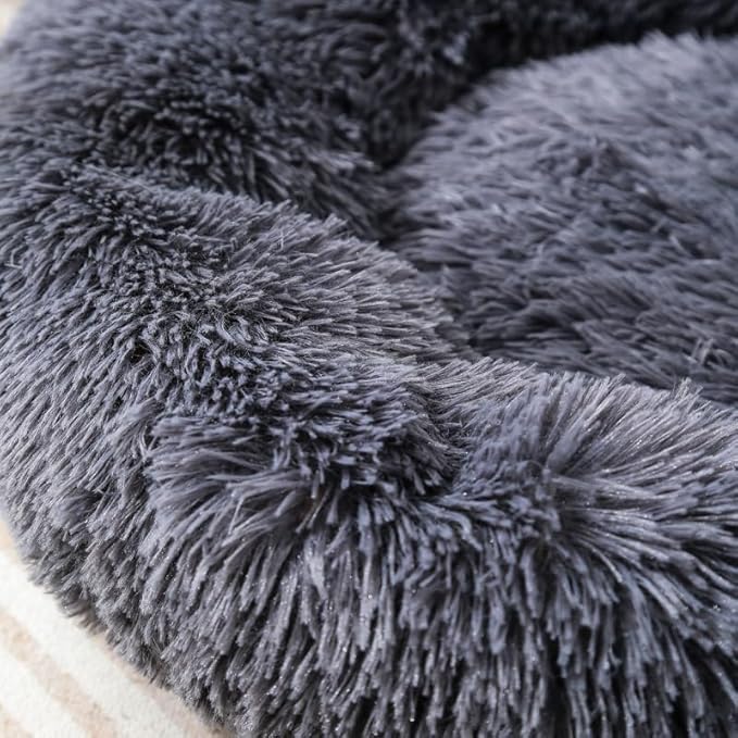 [Comfortable Haven] Dark Gray Long - haired Plush Cat Bed - A Cozy Nest for Cats