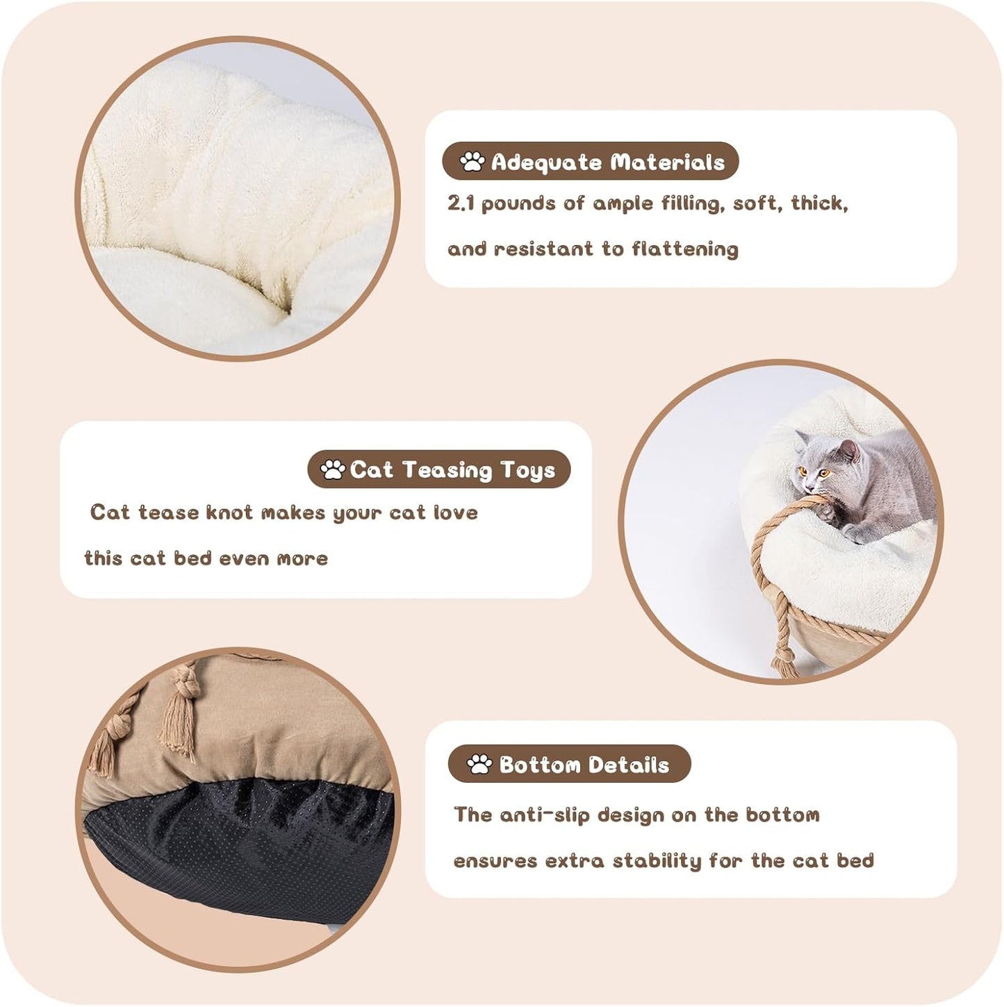 Round Plush Pet Bed – Washable Cozy Cat and Small Dog Nest with Thick Cushion (20 inch)