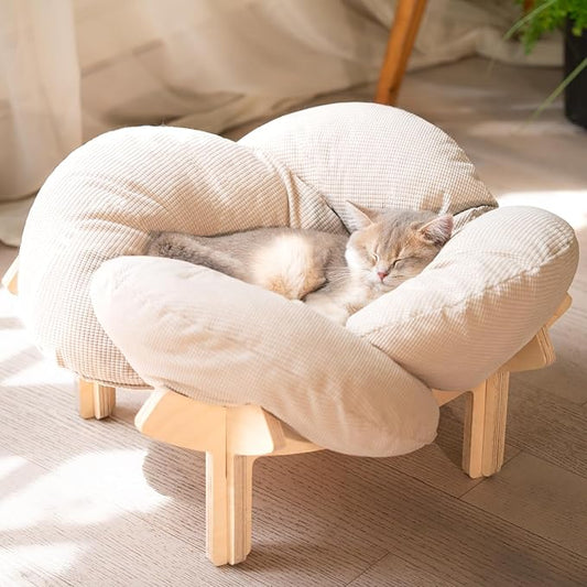 22-Inch Modern Wood Elevated Cat Bed | Soft Washable Cushion | Stylish Pet Lounger with 40 lbs Weight Capacity