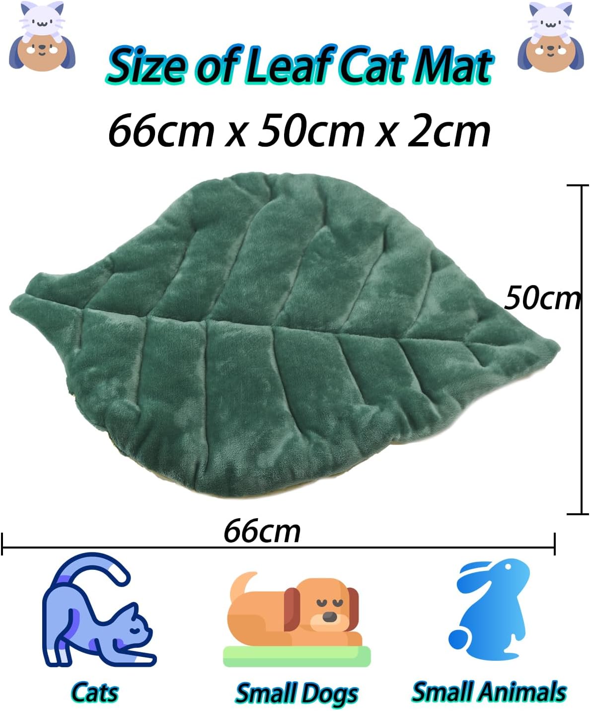 Leaf-Shaped Plush Pet Bed – Soft and Cozy Cat Mat – Green Nature Design Cushion for Cats & Small Dogs – 23" x 21"