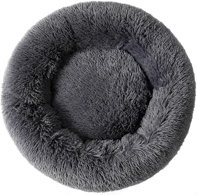 [Comfortable Haven] Dark Gray Long - haired Plush Cat Bed - A Cozy Nest for Cats