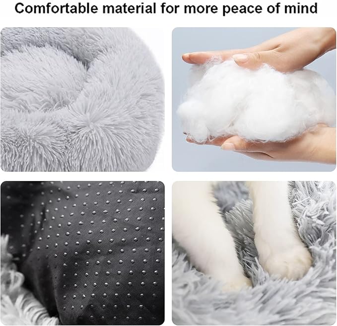 Round Plush Cat Bed | Cozy Donut Pet Bed with Anti-Slip Bottom for Cats & Small Dogs