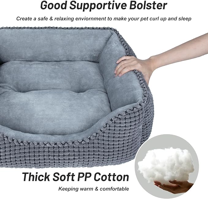 Soft Square Pet Bed – Washable Gray Cozy Cat & Small Dog Bed with Raised Edges