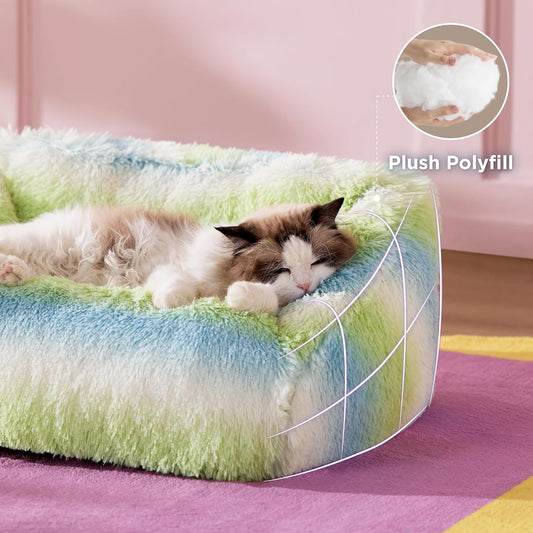 Gradient Plush Cat Bed | Soft Cozy Pet Sofa Bed for Cats & Small Dogs, Washable Anti-Slip Bottom