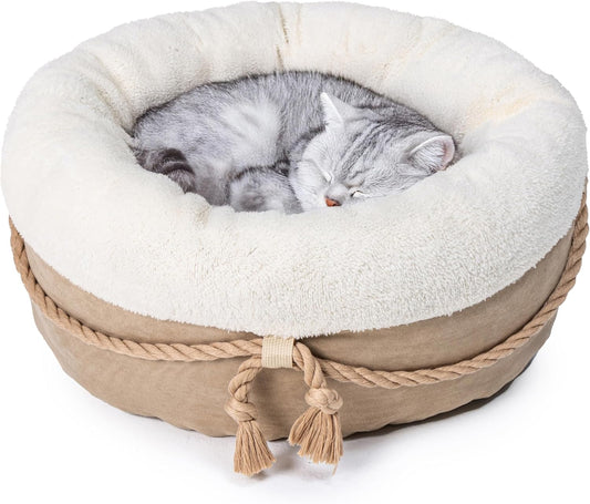 Round Plush Pet Bed – Washable Cozy Cat and Small Dog Nest with Thick Cushion (20 inch)