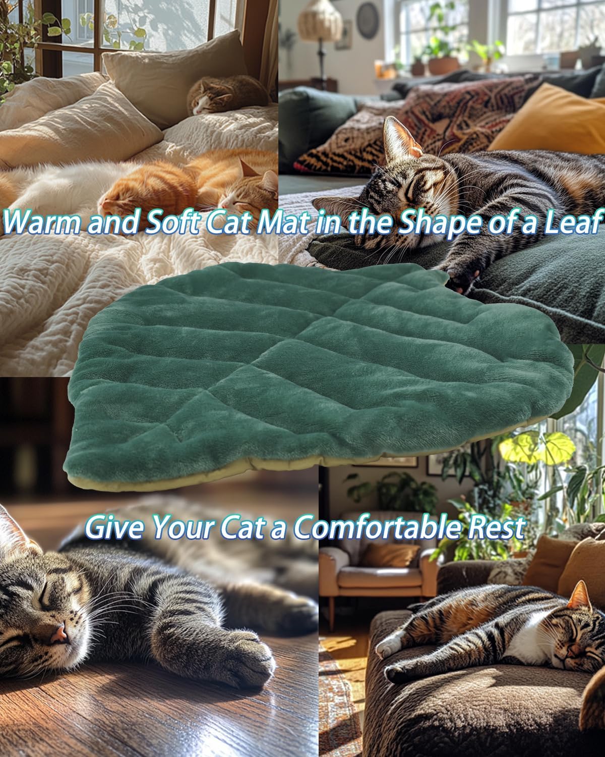 Leaf-Shaped Plush Pet Bed – Soft and Cozy Cat Mat – Green Nature Design Cushion for Cats & Small Dogs – 23" x 21"