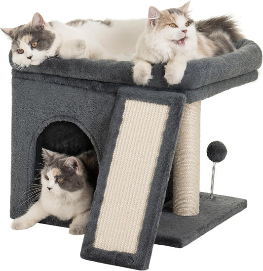 Multi-Functional Cat Condo | Cat Bed Tower with Scratching Ramp & Toy Ball, Holds up to 80 lbs