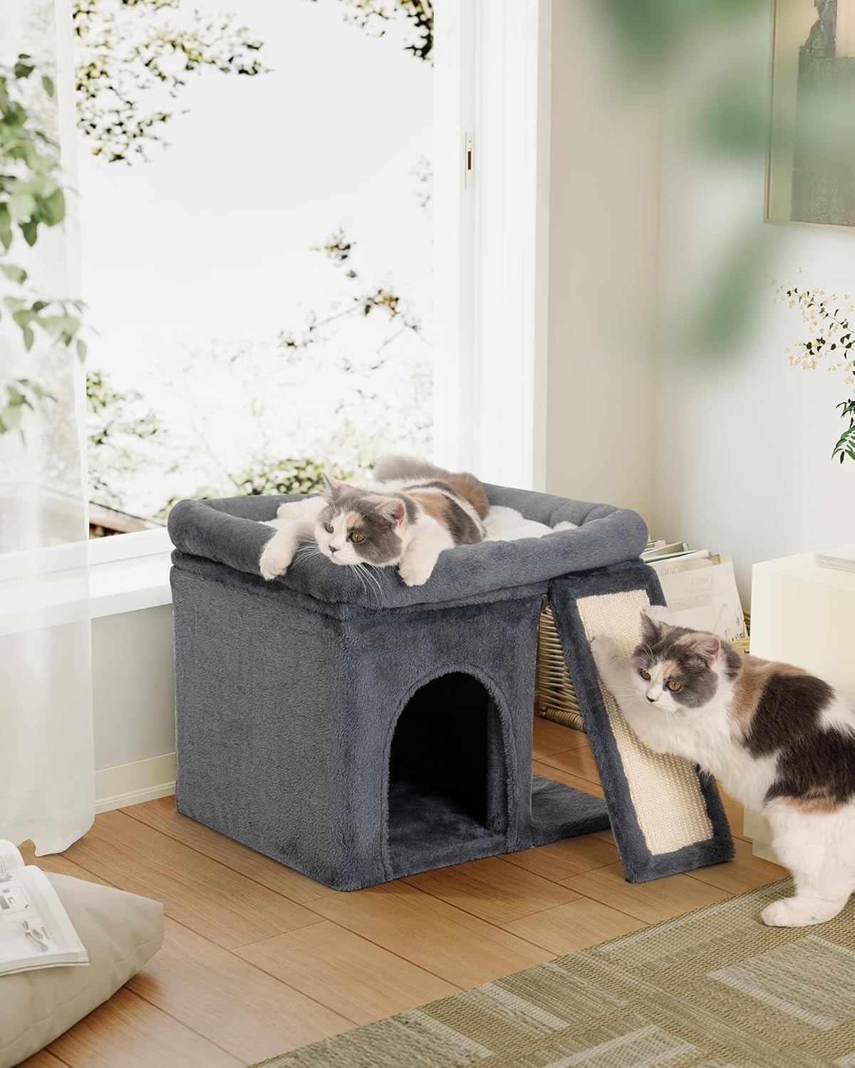 Multi-Functional Cat Condo | Cat Bed Tower with Scratching Ramp & Toy Ball, Holds up to 80 lbs